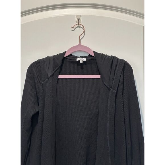 Splendid Waffle Hooded Open Front Drapey Cardigan Black Size Medium - Picture 5 of 8